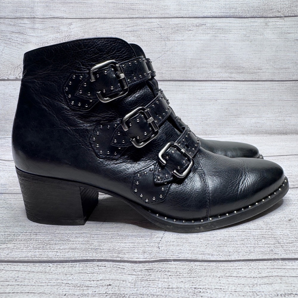 Paul Green Black Leather Soho Moto Studded Buckle Ankle Boots Size 4 UK 6.5 US - Picture 4 of 11